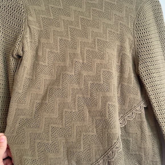 Free People Olive/Khaki Green Knit Top with Lace Accents MEDIUM - Picture 3 of 7
